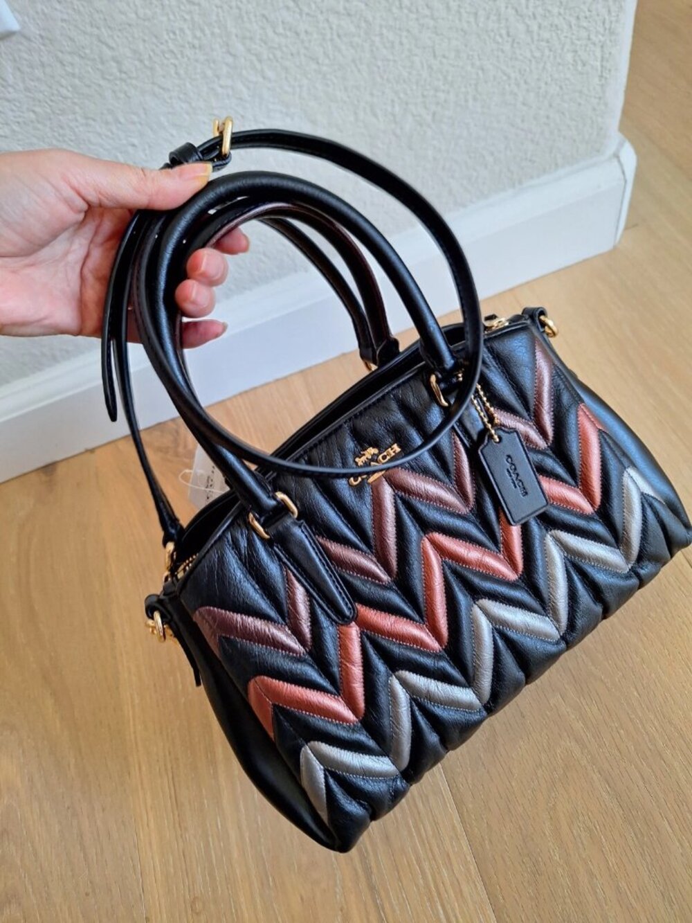 NWT COACH F37872 Mini Sage Carryall With Chevron Quilting Multi/Black $445
